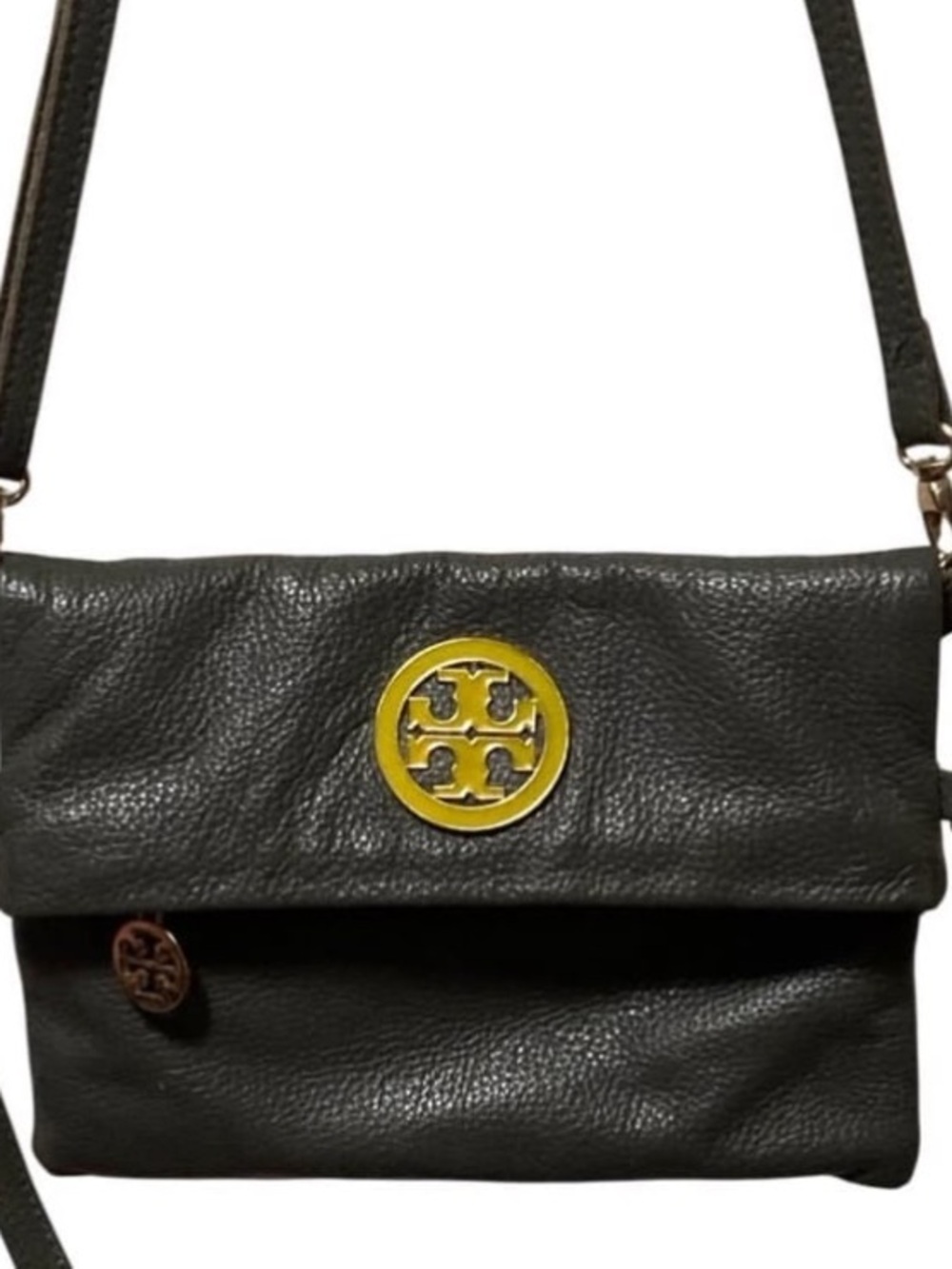 Tory Burch Gray Leather Fold-Over Crossbody Bag